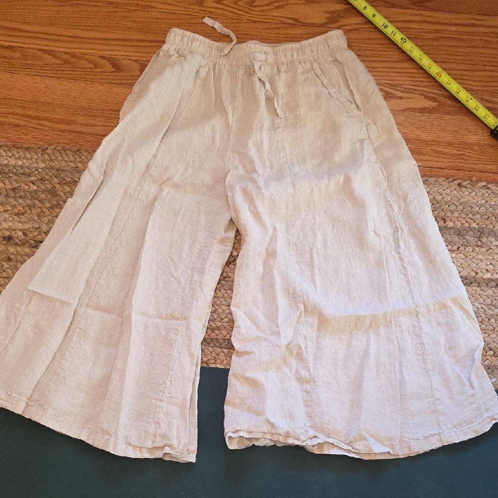 Cream Wide-Leg Linen Pants